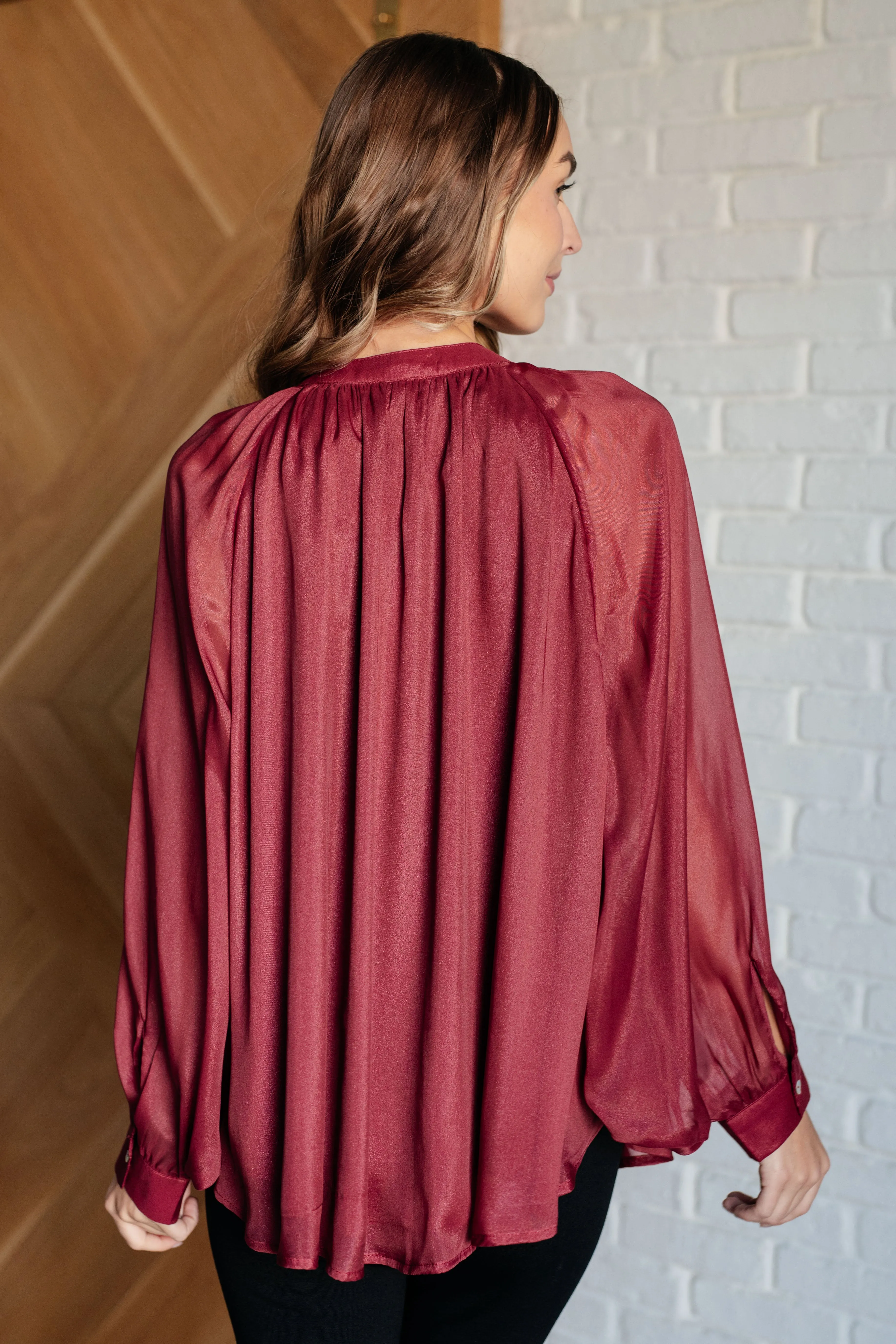 Chiffon Bat Sleeve Button Down Top