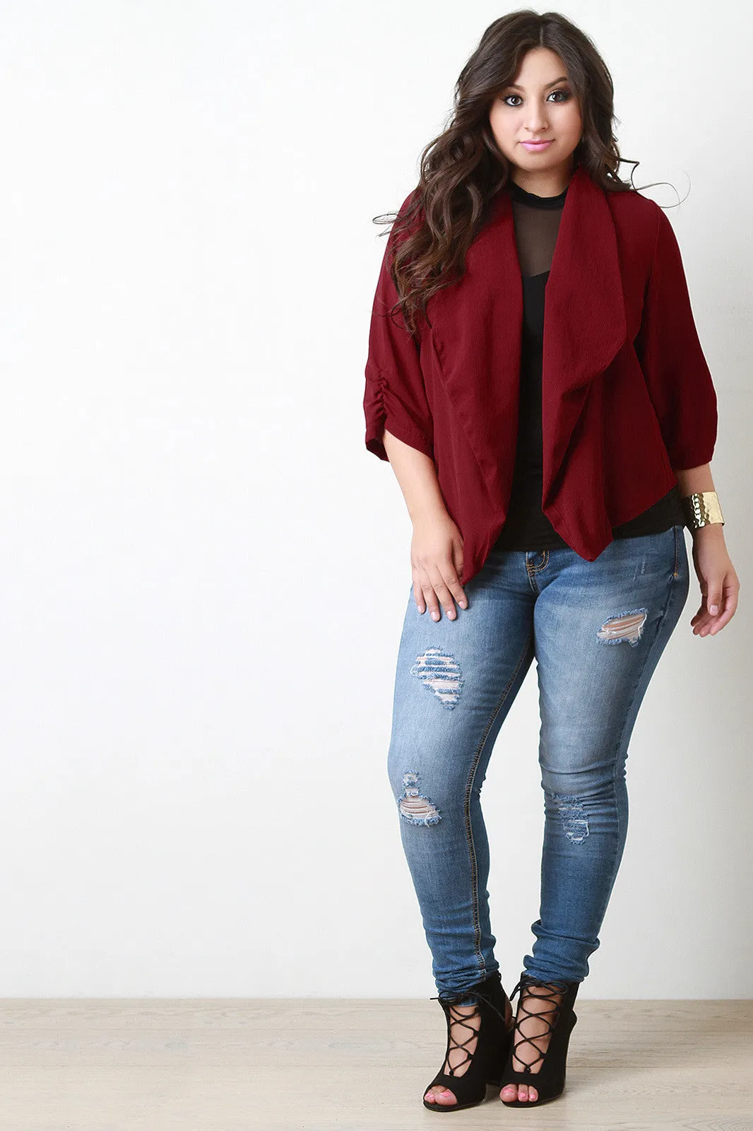 Chiffon Waterfall Open Front Blazer