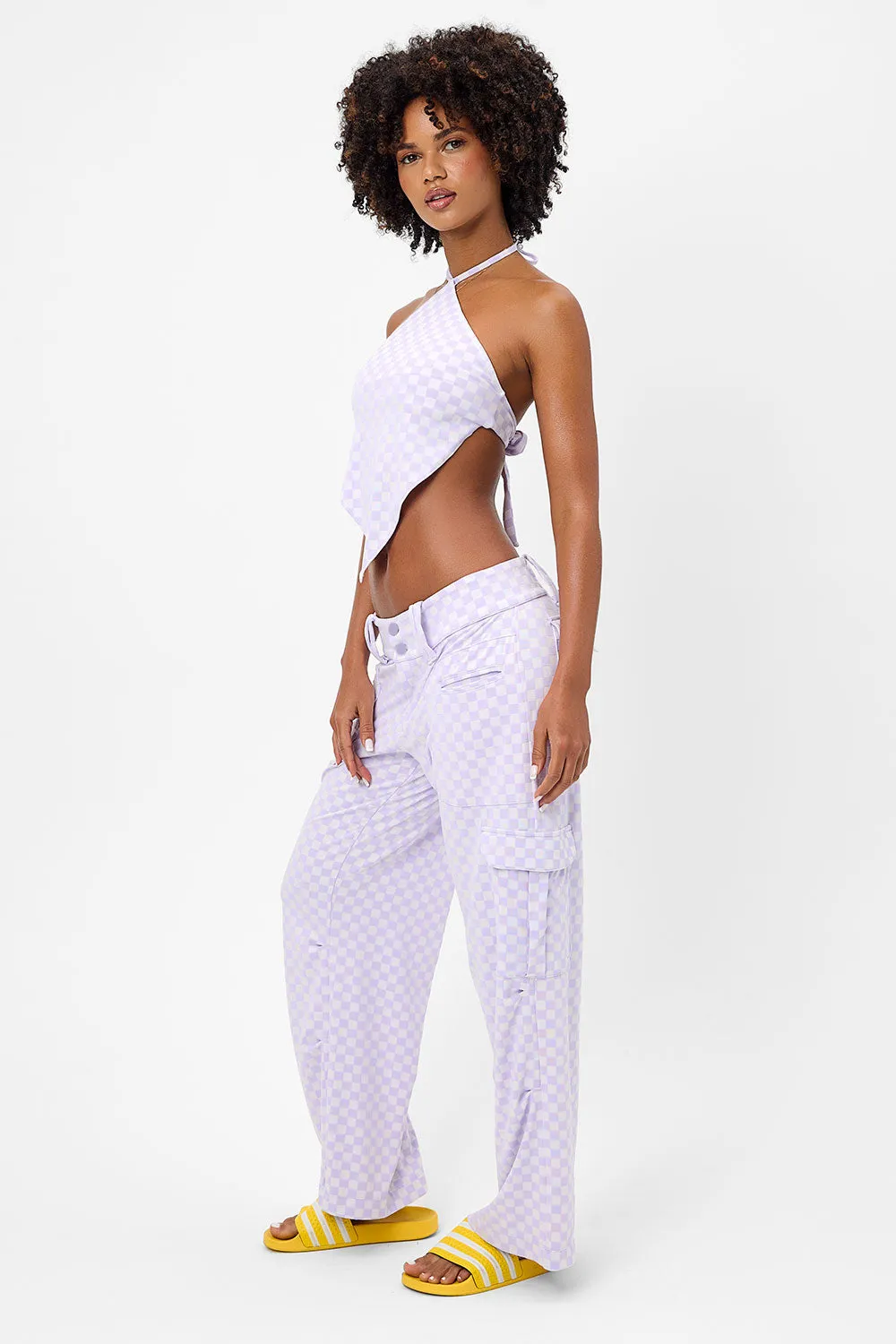 Chilli Checkered Cargo Pant - Purple Check