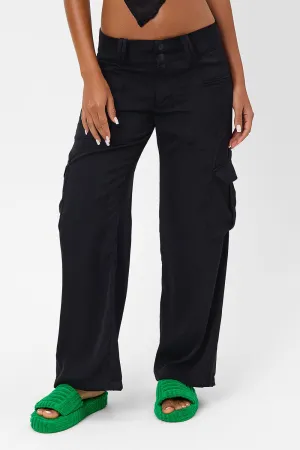 Chilli Satin Cargo Pant - Black