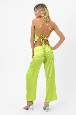 Chilli Satin Cargo Pant - Kiwi