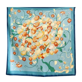 Citrus Bloom Pure Mulberry Silk Square Scarf Bandana