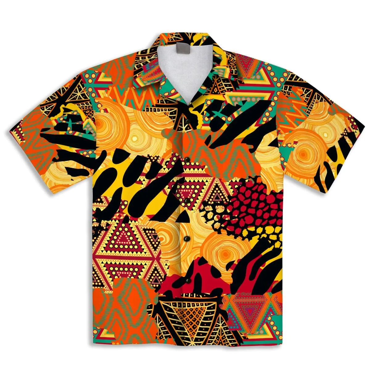 Colored African Patchwork Hawaiian Shirt and Shorts Set