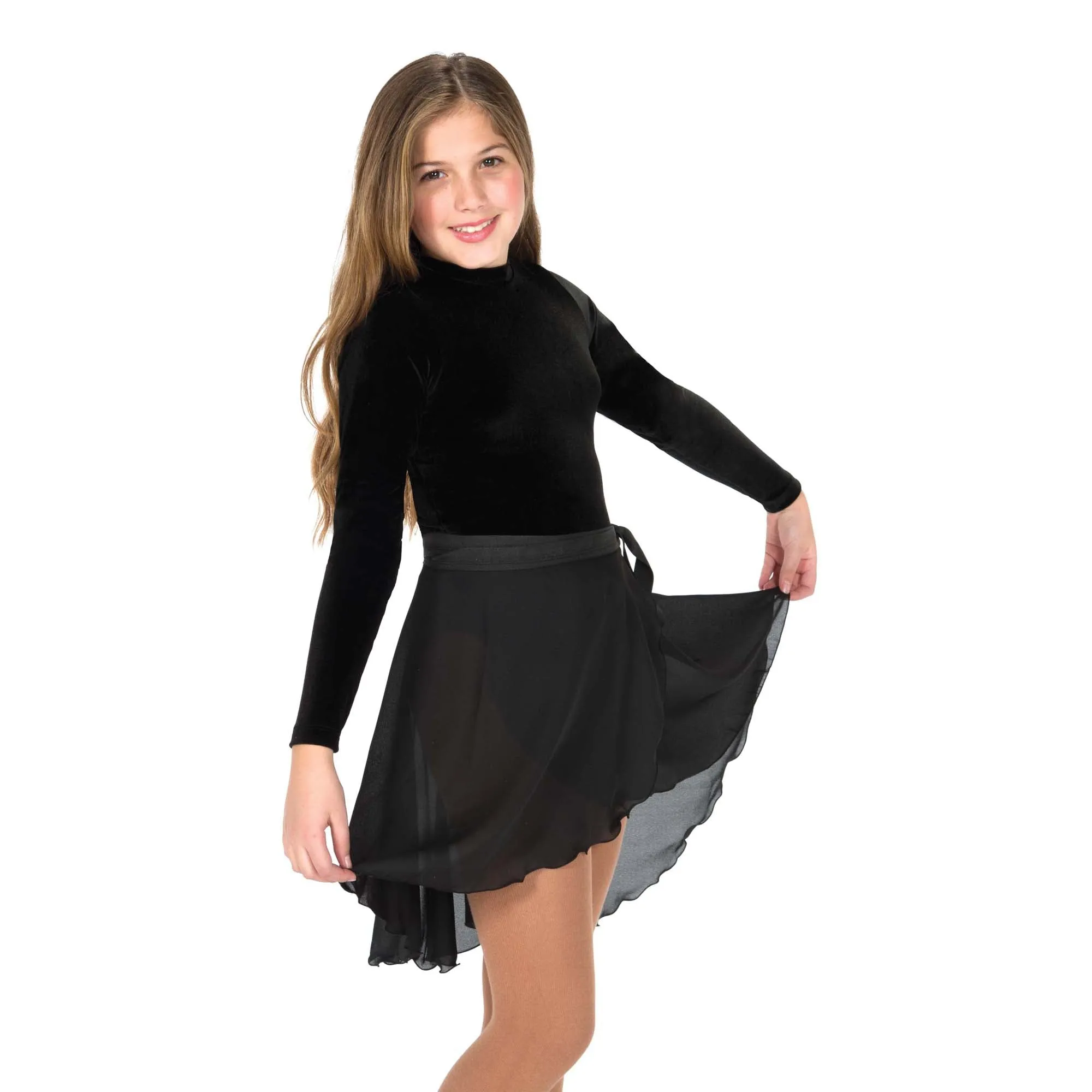 Competition Figure Skating Black Long Sleeve Velvet Bodysuit