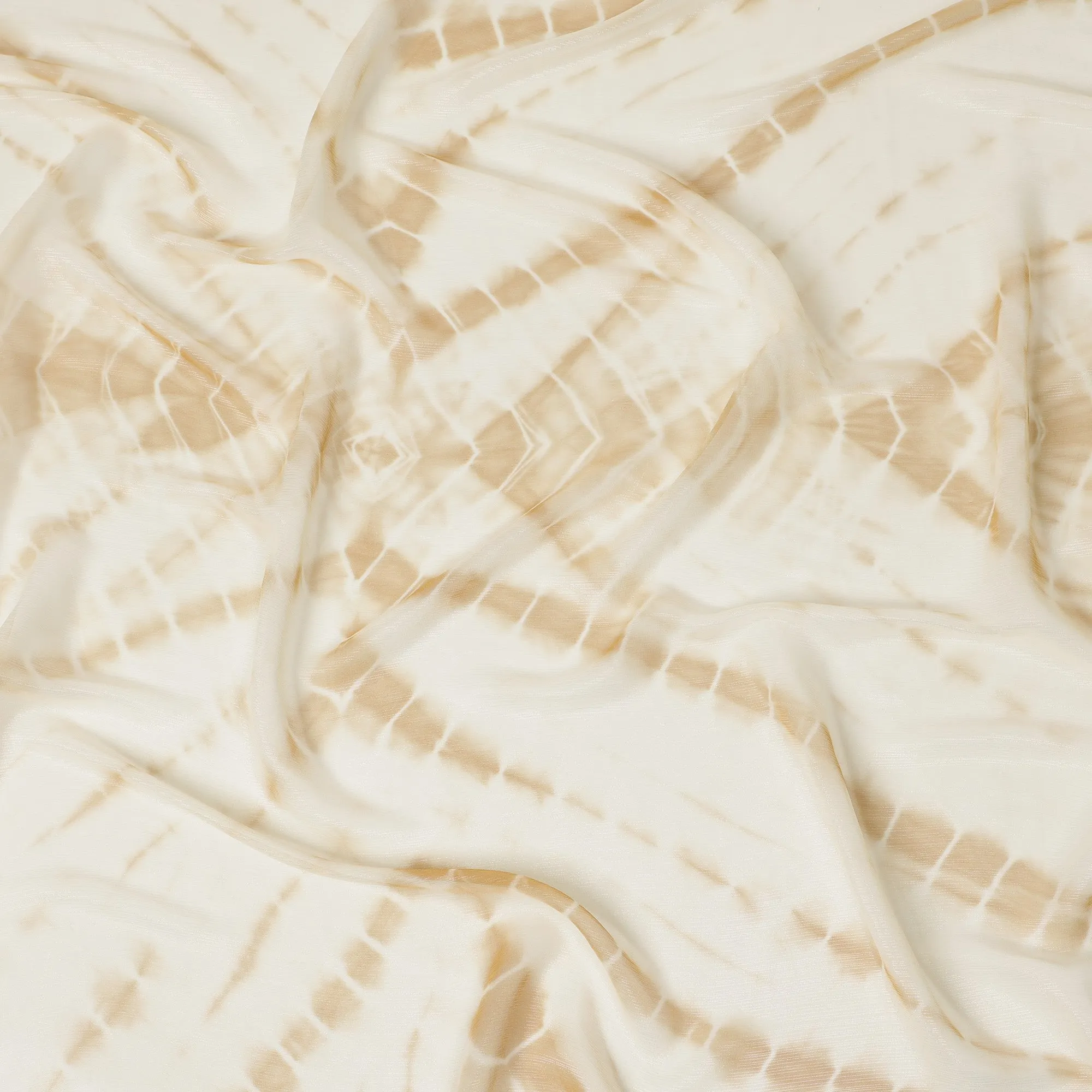 Cream and Beige Synthetic Chiffon Fabric with Geometric Design, 110 cm Width-D20680