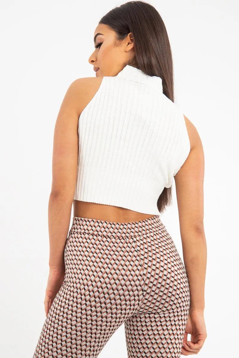 Cream High Neck Sleeveless Crop Jumper - Maleena