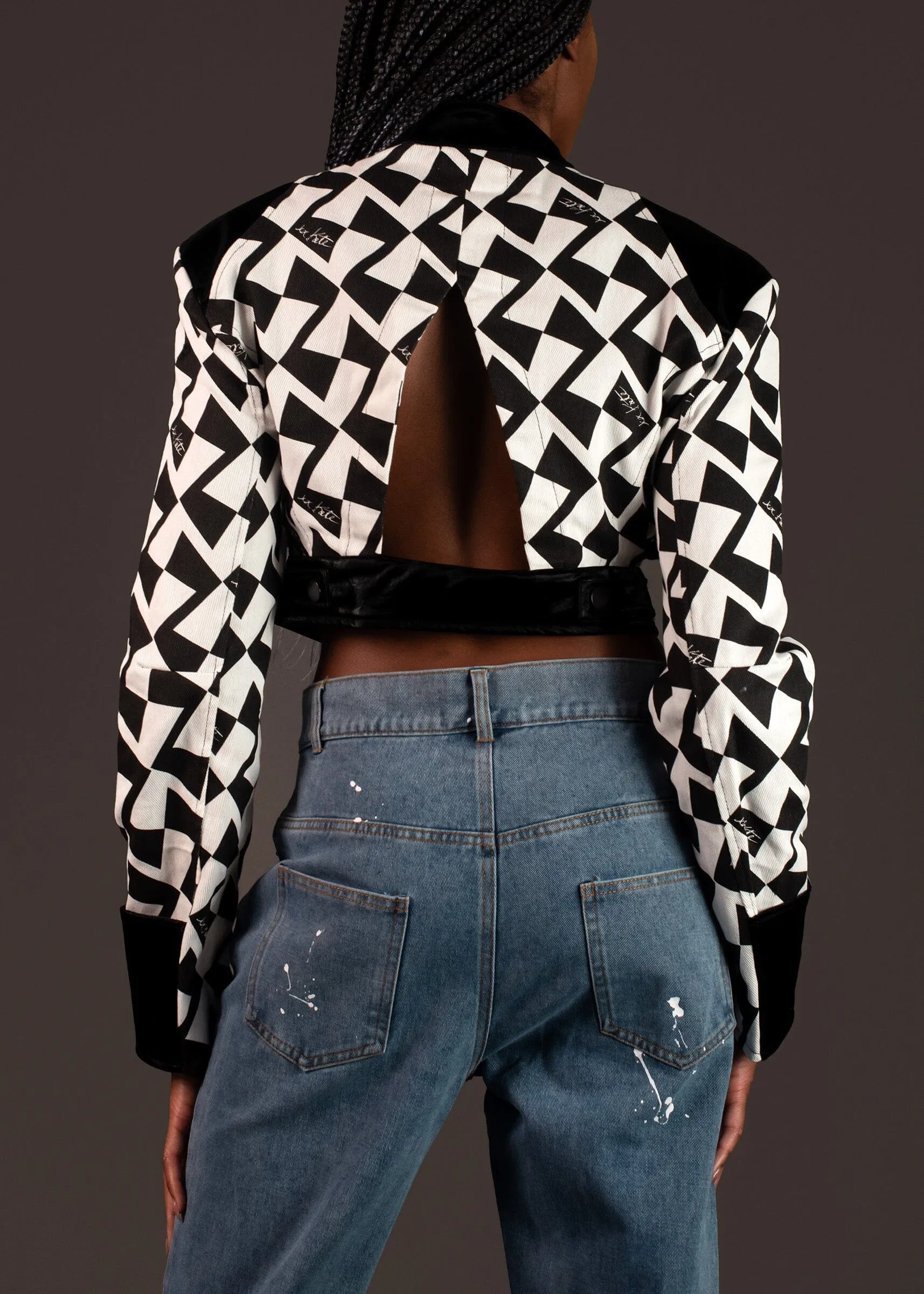 Cropped Geometric Denim Jacket