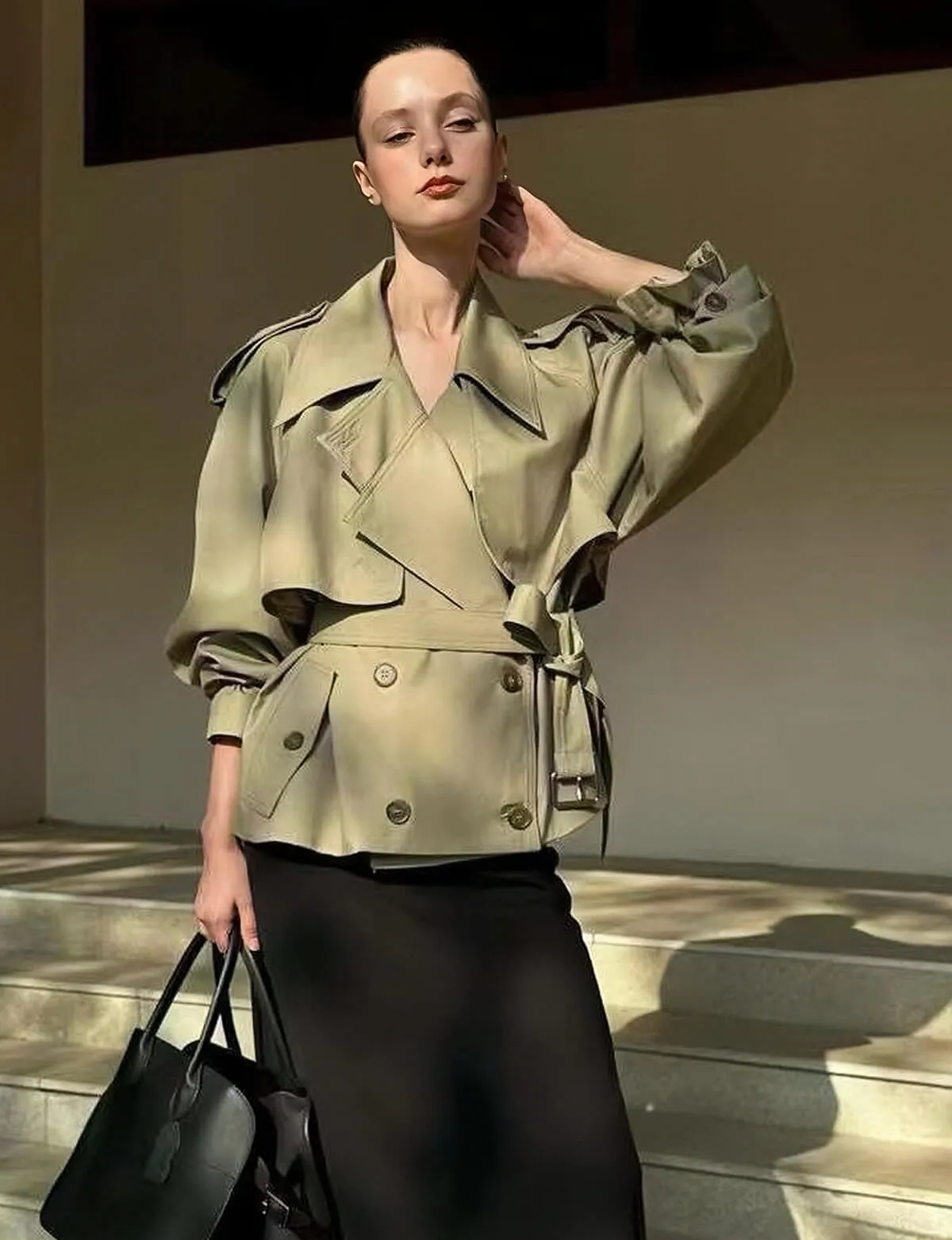 Cropped Oversize Khaki Jacket-BESTSELLER