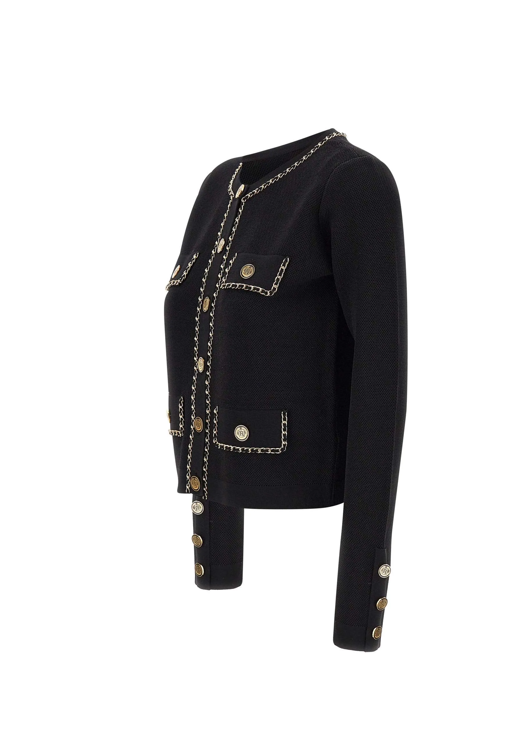 Cropped Viscose Jacket with Gold Buttons