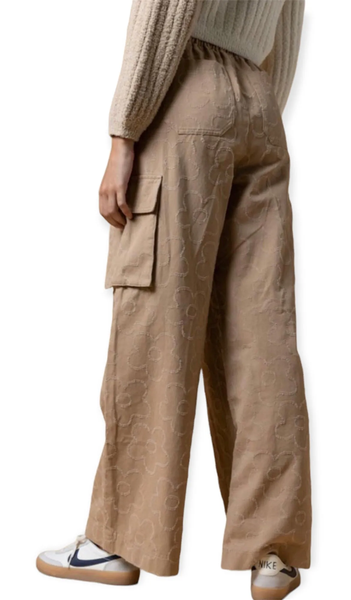 Daisy Embroidered Cargo Pants- Khaki