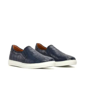 DapperFam Versado in Navy Men's Italian Croco Embossed Leather Slip On