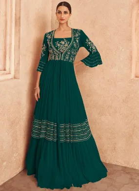 Dark Green Embroidery Jacket Style Traditional Lehenga Choli