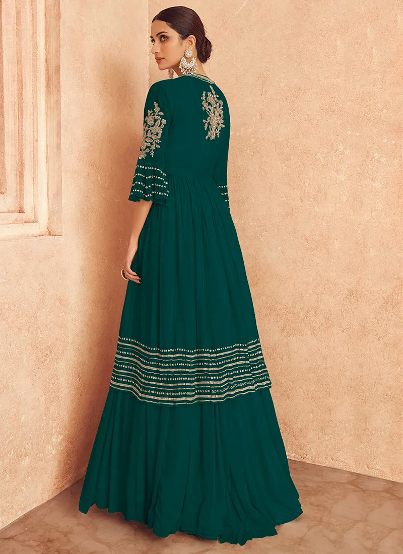 Dark Green Embroidery Jacket Style Traditional Lehenga Choli