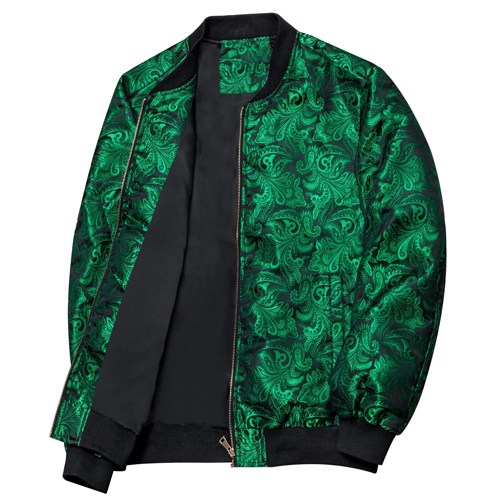 Dark Green Paisley Men's Zipper Thin Jacket