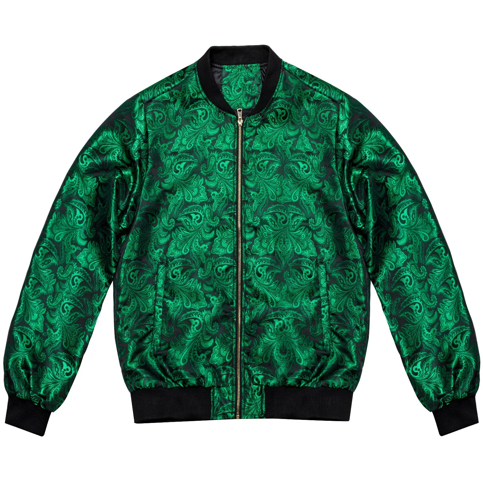 Dark Green Paisley Men's Zipper Thin Jacket