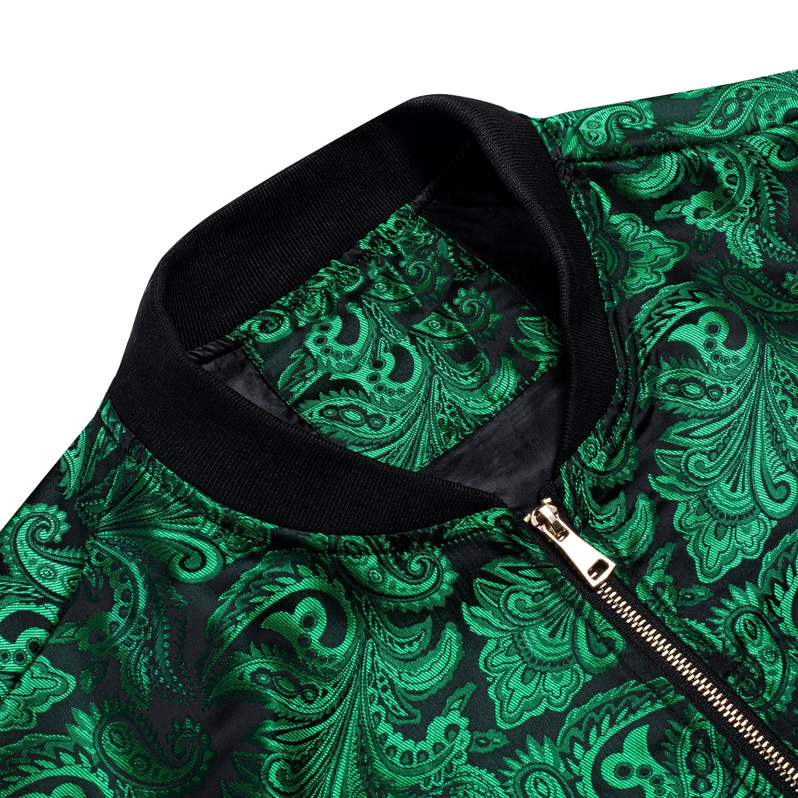 Dark Green Paisley Men's Zipper Thin Jacket