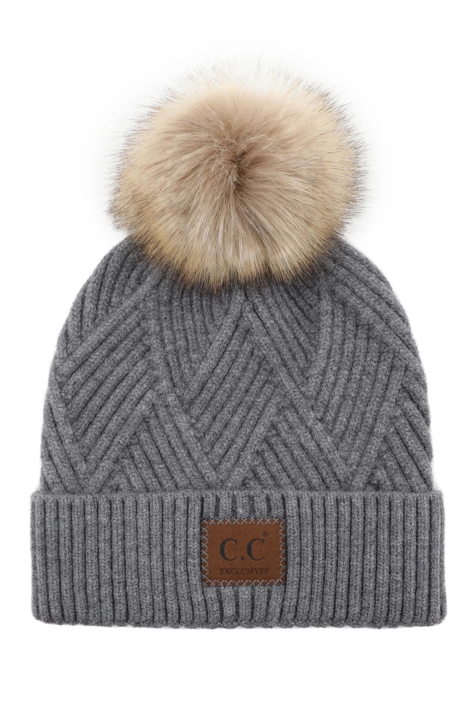 Dark Grey CC Criss Cross Suede Patch Beanie