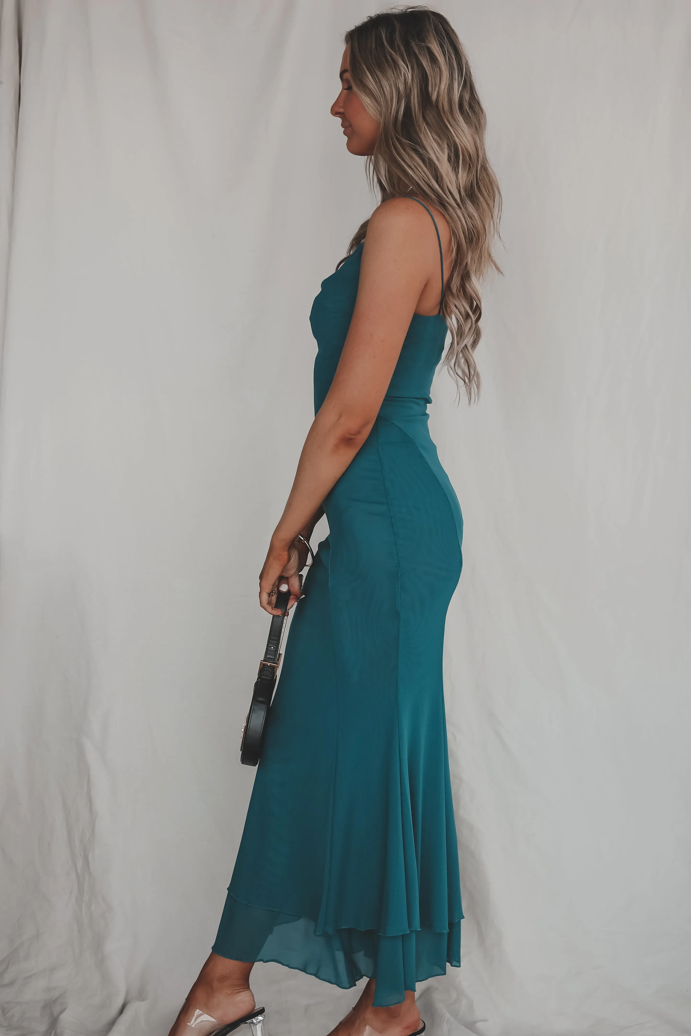 DEAL Time For The Main Event Teal Maxi Dress