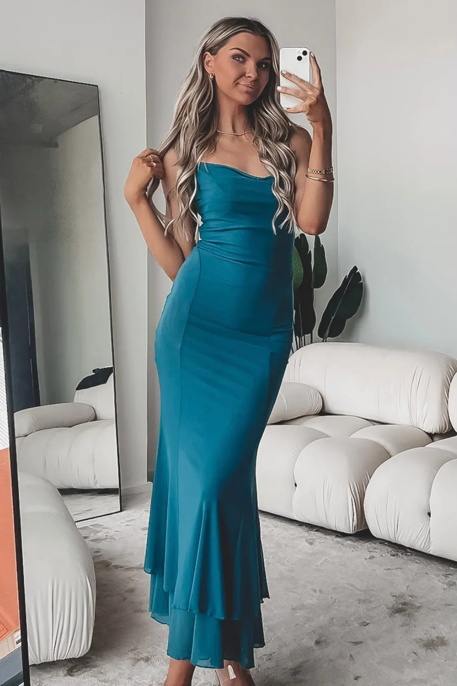 DEAL Time For The Main Event Teal Maxi Dress