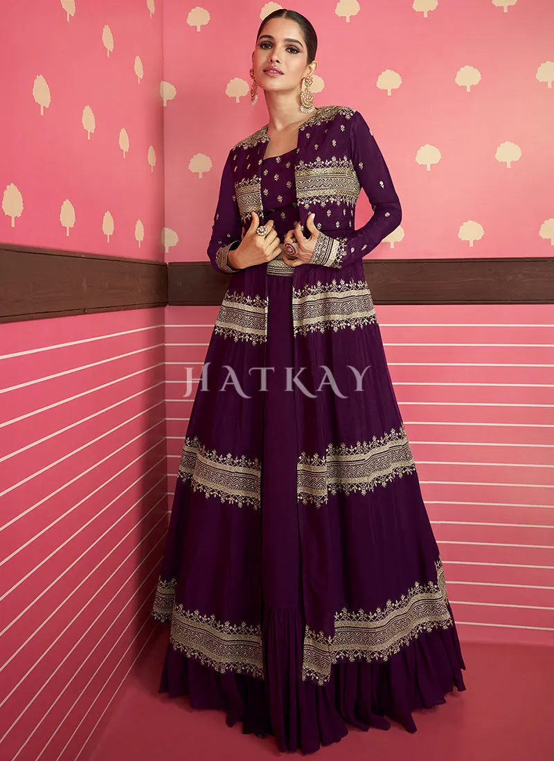 Deep Wine Embroidered Lehenga Choli With Jacket