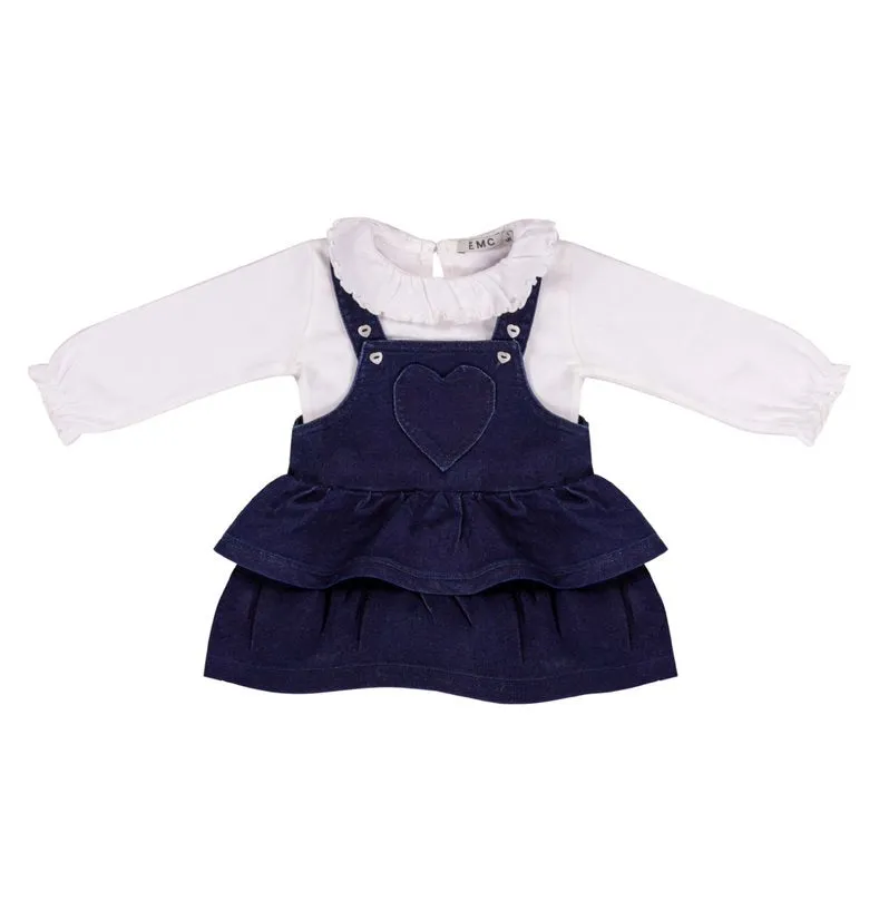 Denim Heart Jumper w/White Collared Shirt