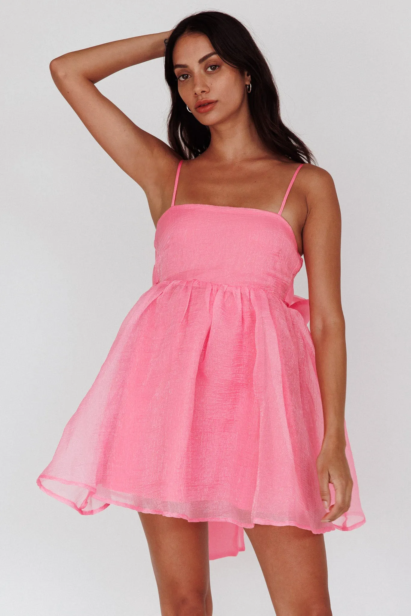 Diaz Bow Back Babydoll Mini Dress Pop Pink