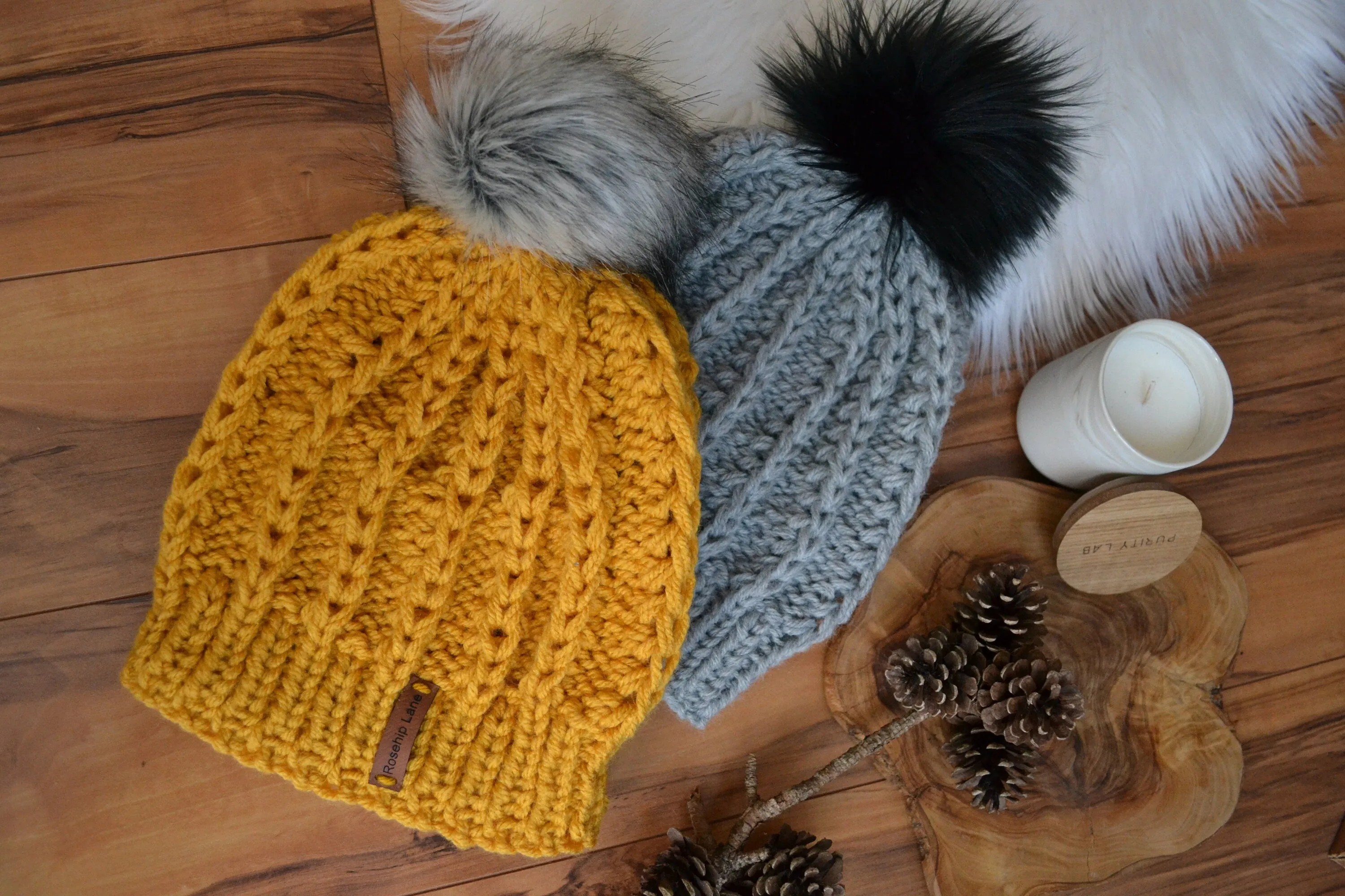 DIY Knitting Pattern The Happy Ribbed Beanie Women's Slouchy Oversized Pompom Hat Cap Toque Soft Warm Elegant