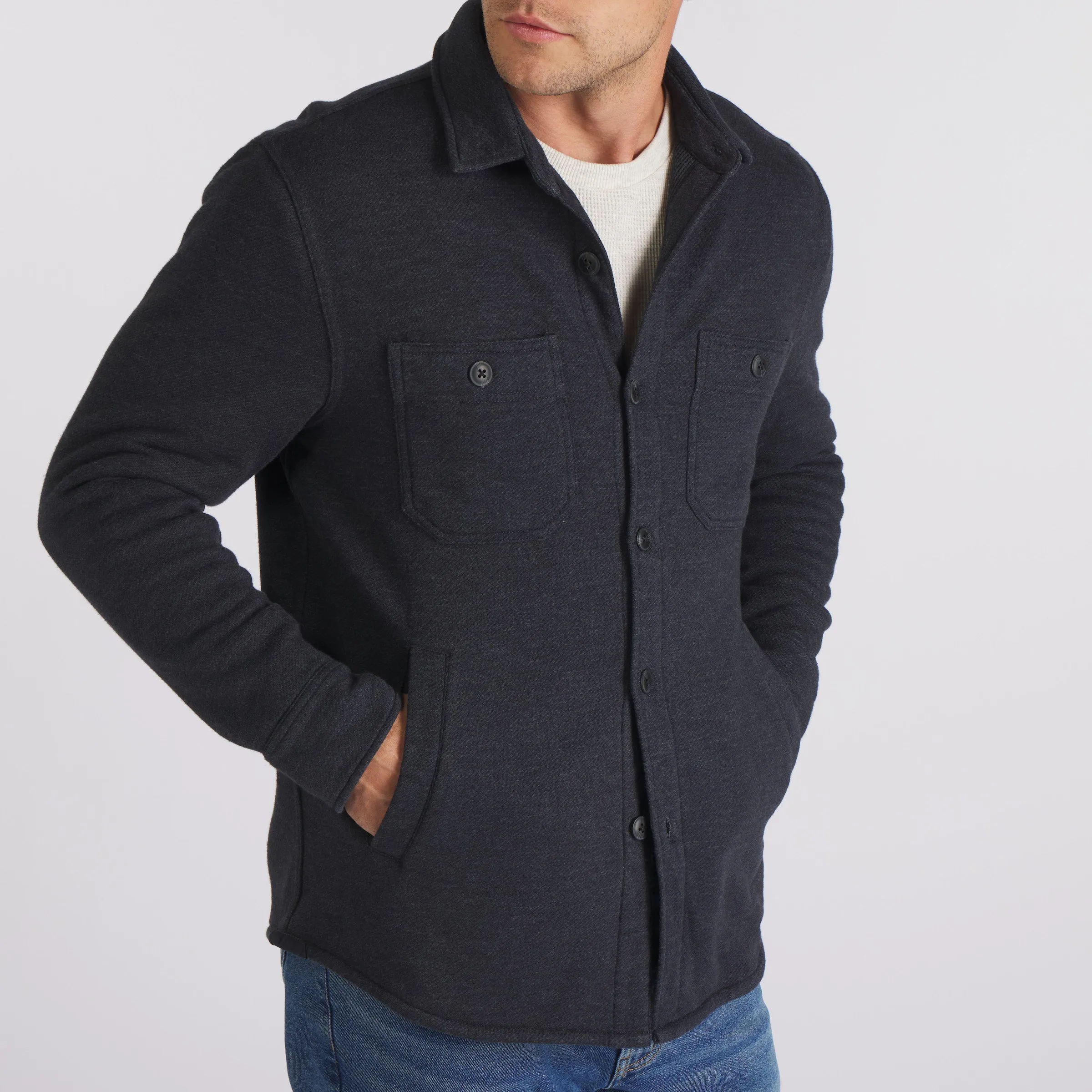 Dunlop Waffle Lined Shirt Jacket - Blue Graphite