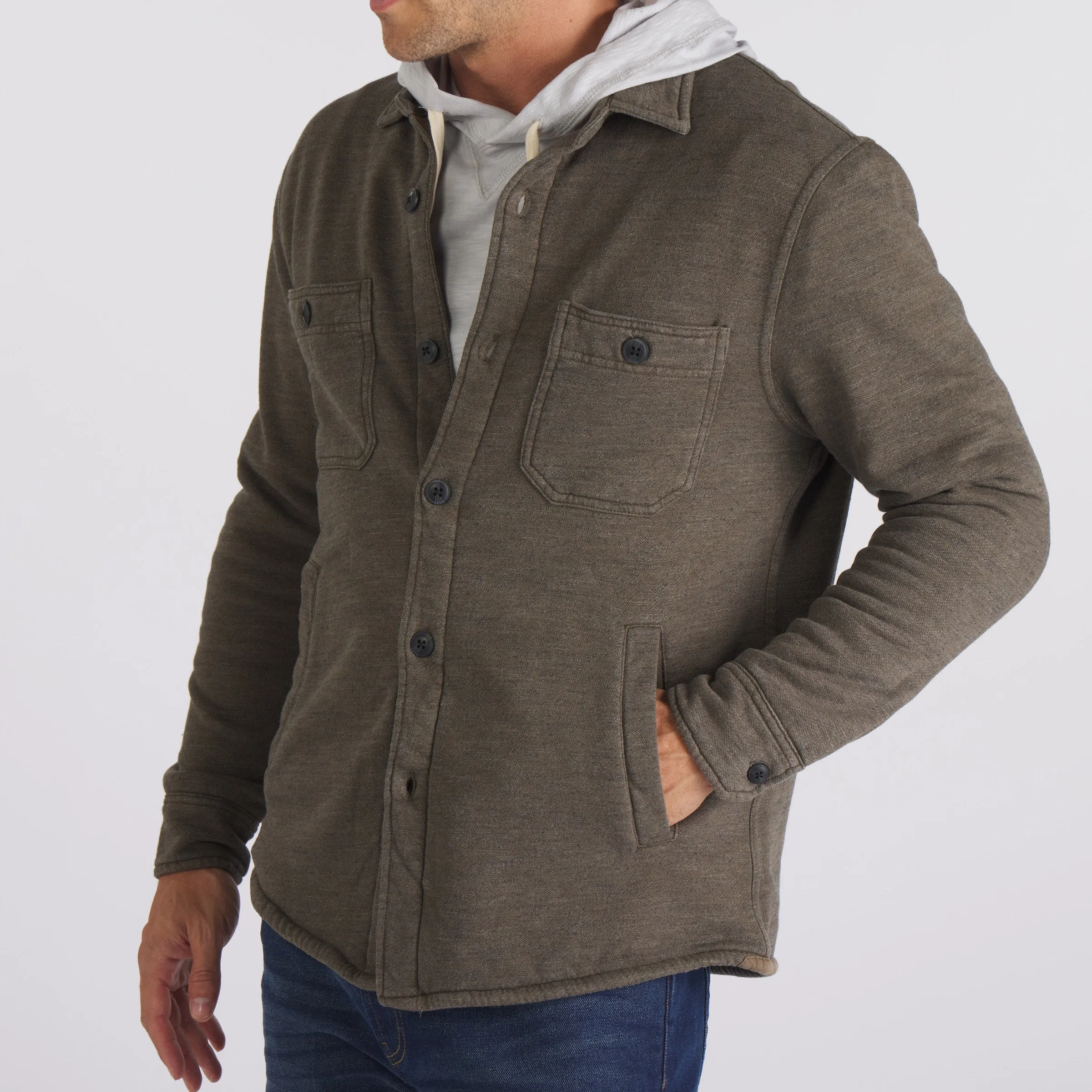 Dunlop Waffle Lined Shirt Jacket - Olive