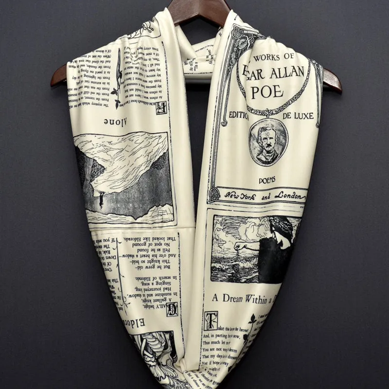 Edgar Allan Poe Poems Infinity Scarf. Annabel Lee, Alone, The Raven, A Dream Within a Dream, Eldorado.