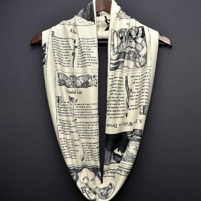 Edgar Allan Poe Poems Infinity Scarf. Annabel Lee, Alone, The Raven, A Dream Within a Dream, Eldorado.