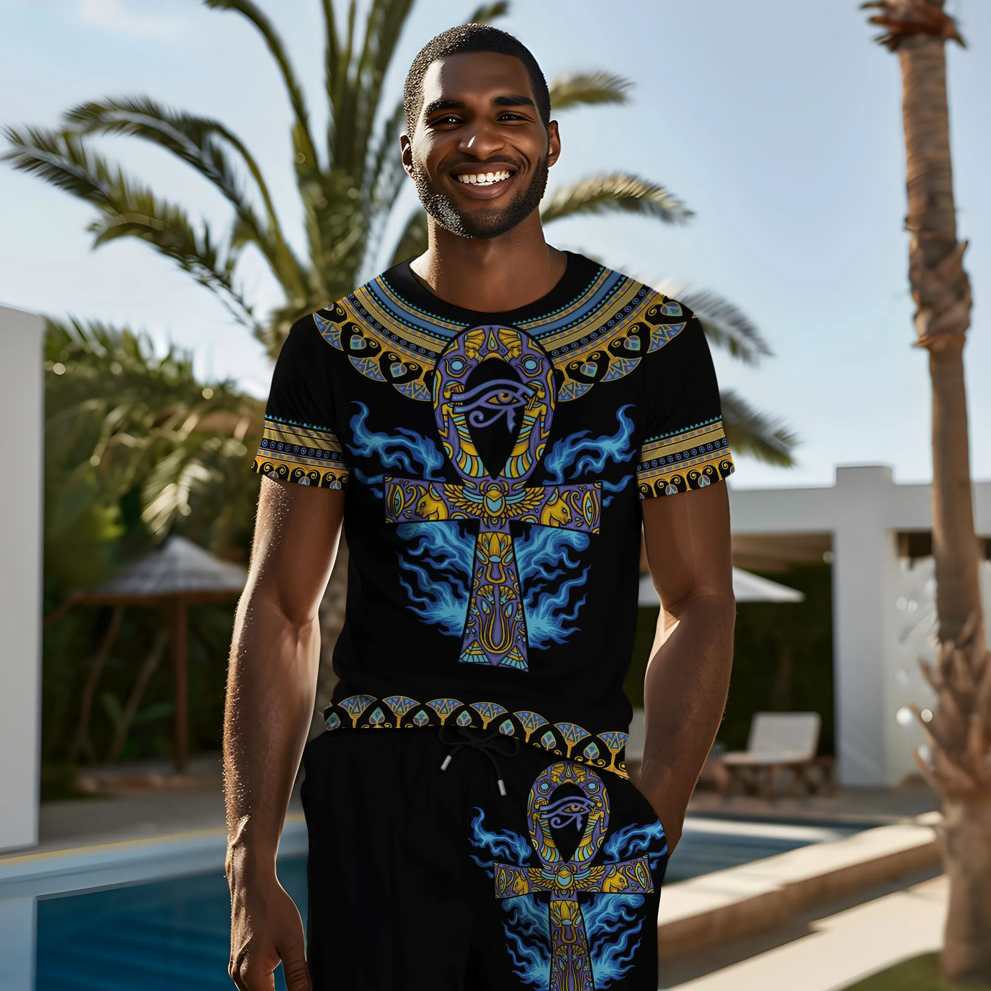 Egyptian Ankh Ft Eye Of Ra T-shirt and Shorts Set