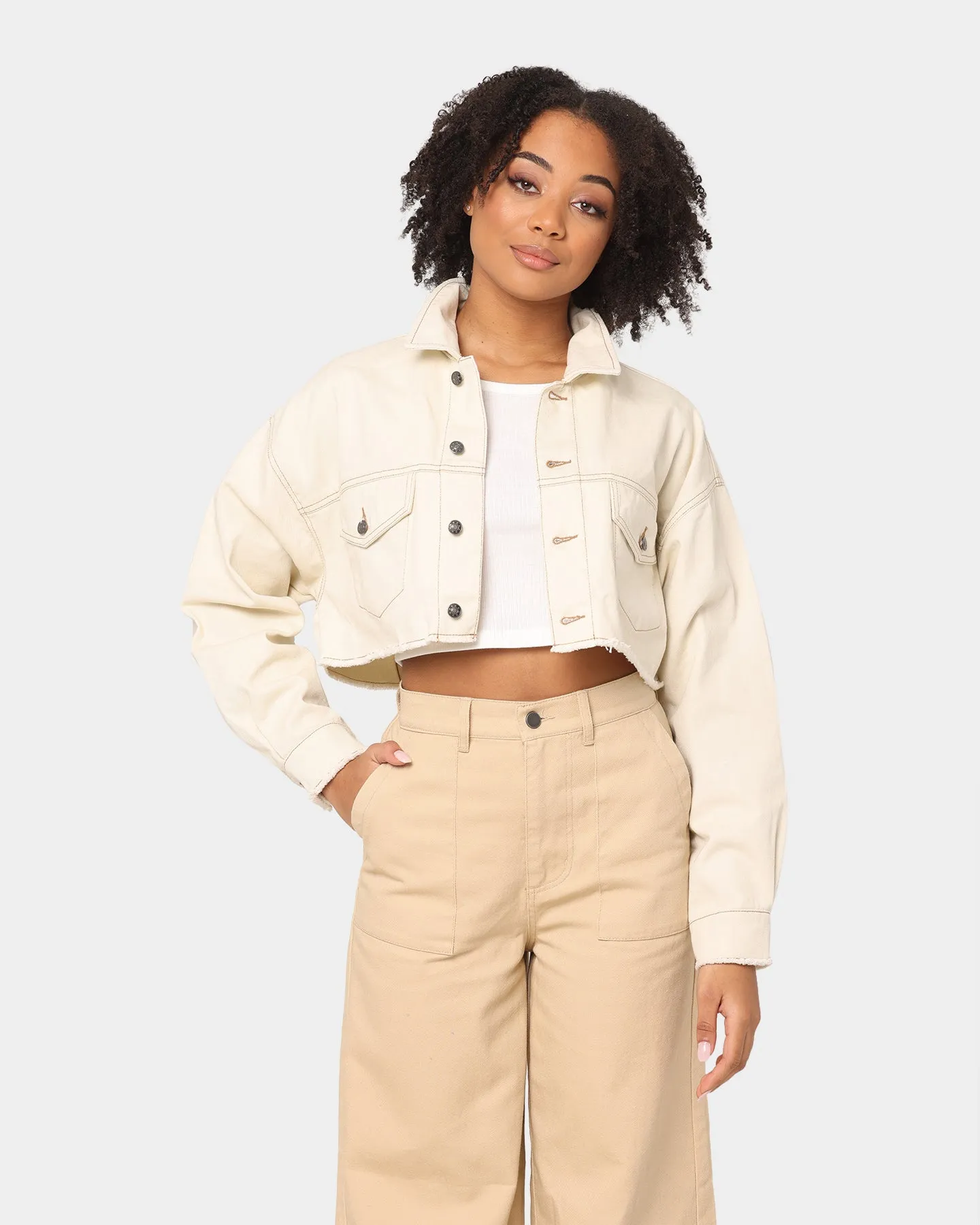 EN ES Women's Hola Cropped Denim Jacket Off White