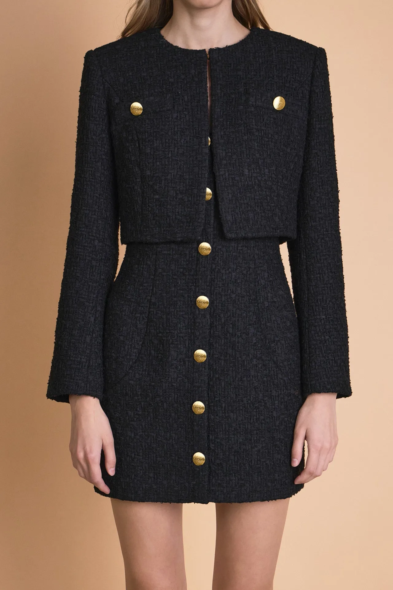 Endless Rose - Cropped Buttoned Tweed Jacket