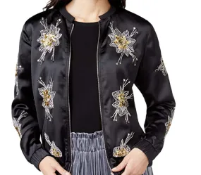 Endless Rose Womens Fall Embellished Bomber Jacket, Size Small