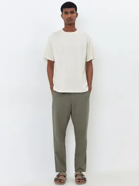 ETA Olive Solid Relaxed-Fit Mid-Rise Cotton Chinos