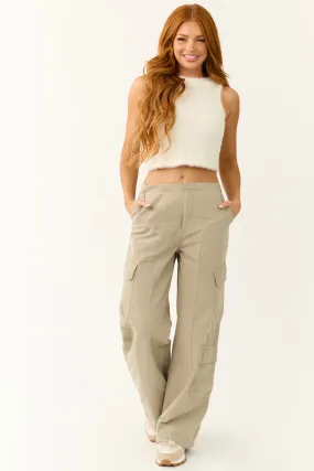 Faded Olive Mid Rise Wide Leg Cargo Pants