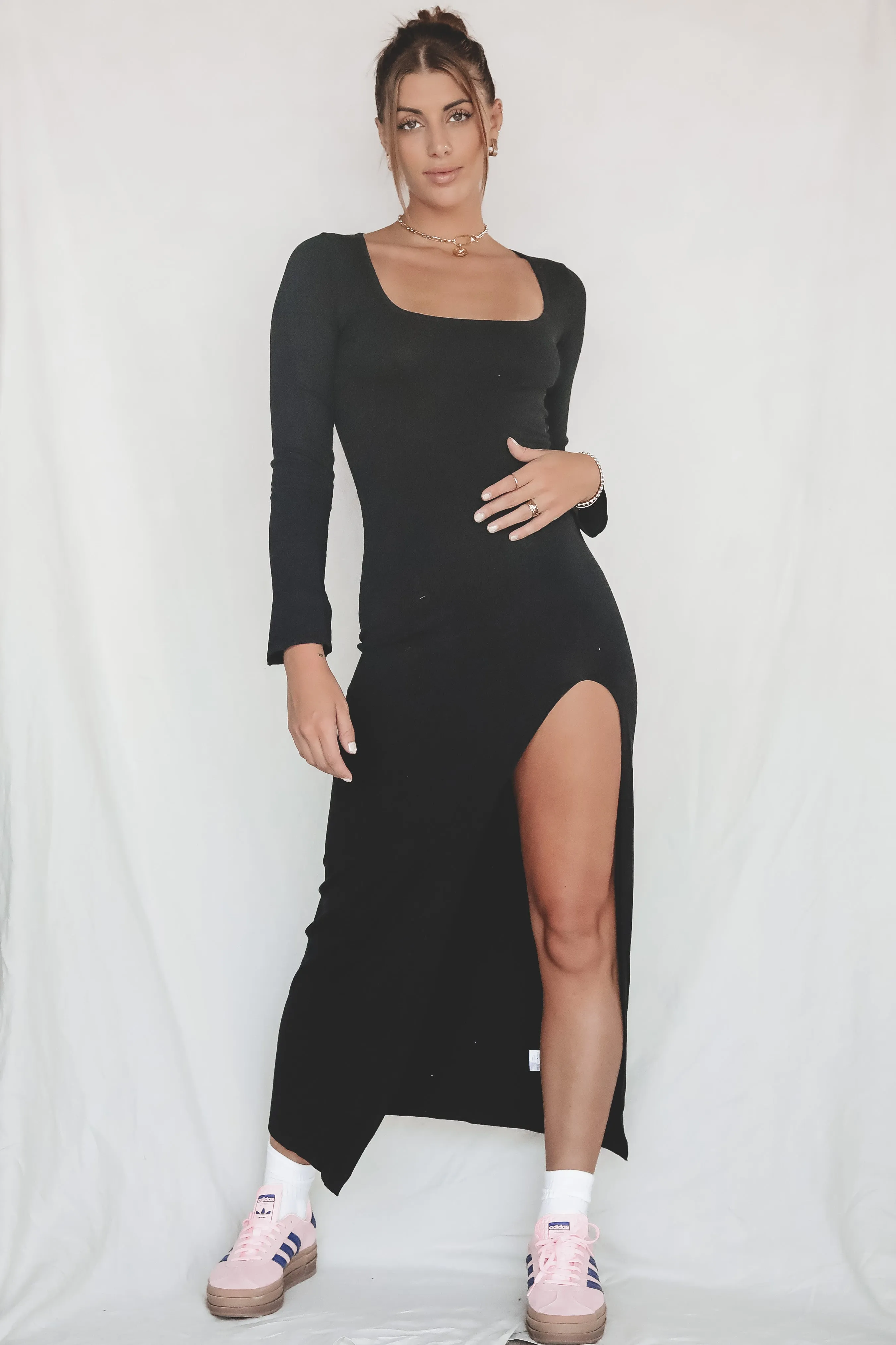 Fall Date Night Long Sleeve Black Maxi Dress