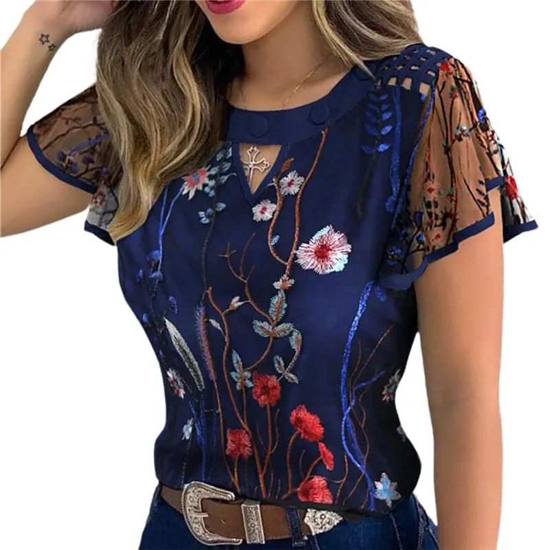 Fashionkova  4 Styles Sexy Women Ladies Ruffle Sleeve Tops Pullover Dot Polk Embroidery Floral Print Blouse OL Casual Chiffon Jumper Tee