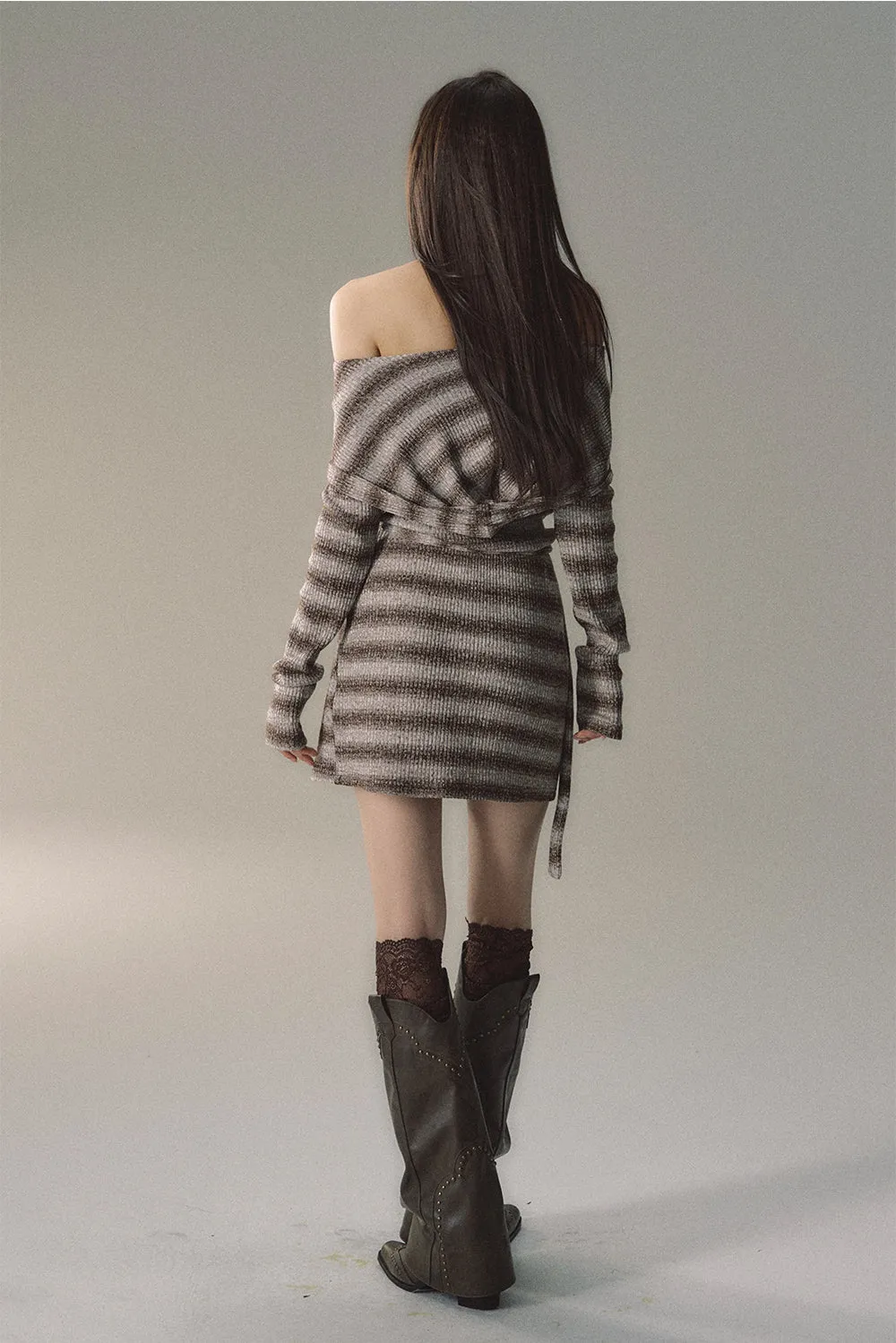 (Final Sale) Grey & Khaki Striped Knit Mini Dress