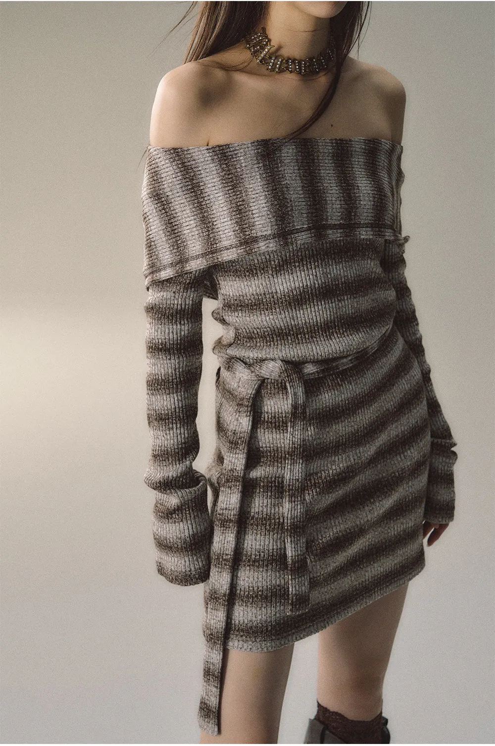 (Final Sale) Grey & Khaki Striped Knit Mini Dress