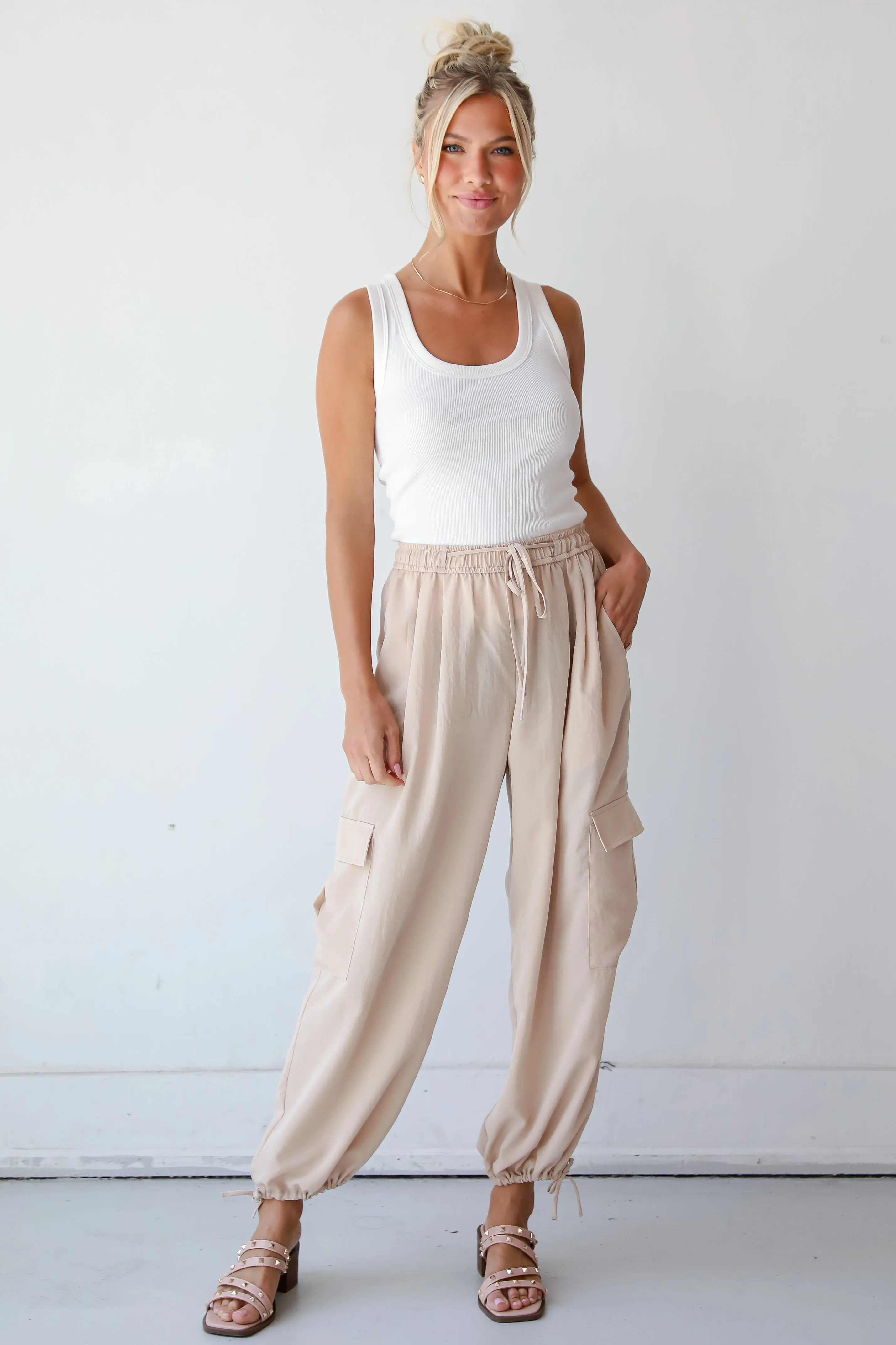 FINAL SALE - Poised Cool Taupe Cargo Pants