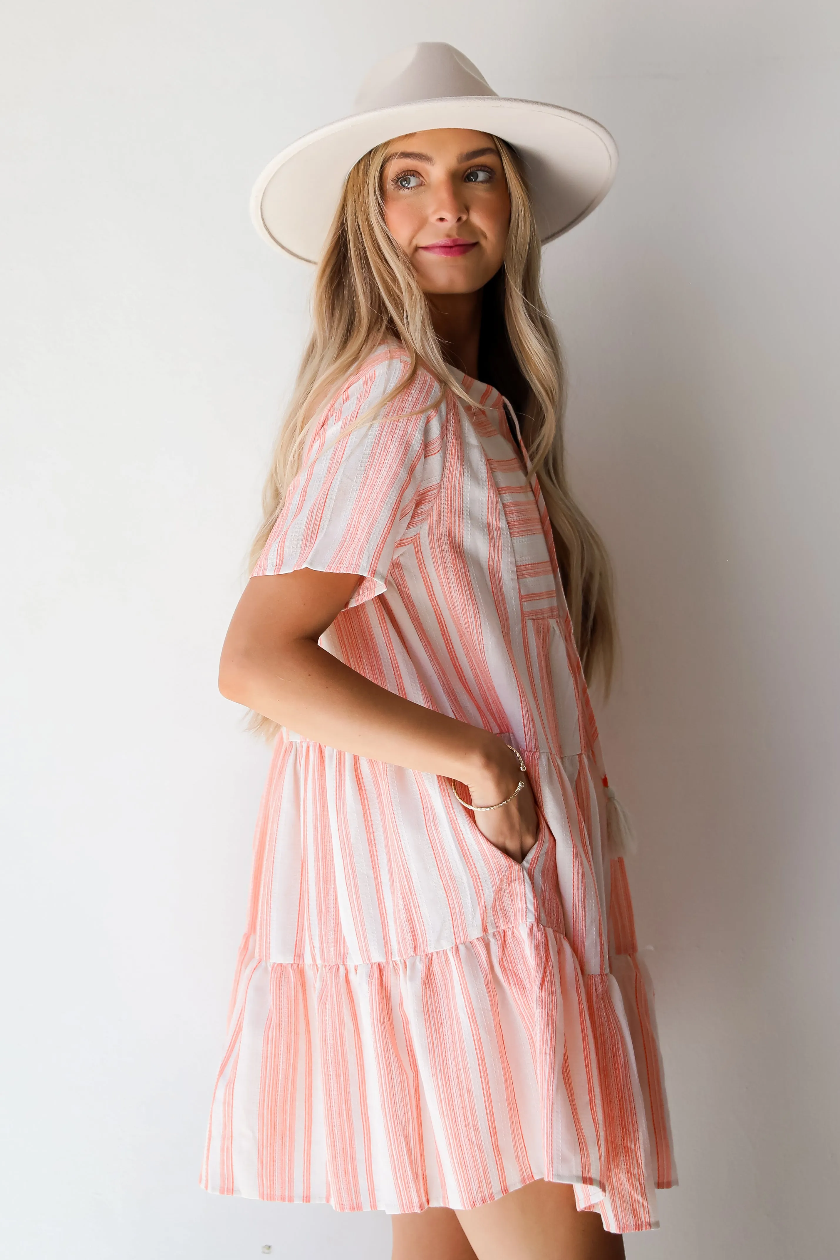 FINAL SALE - Sweet Tendencies Orange Striped Tiered Mini Dress