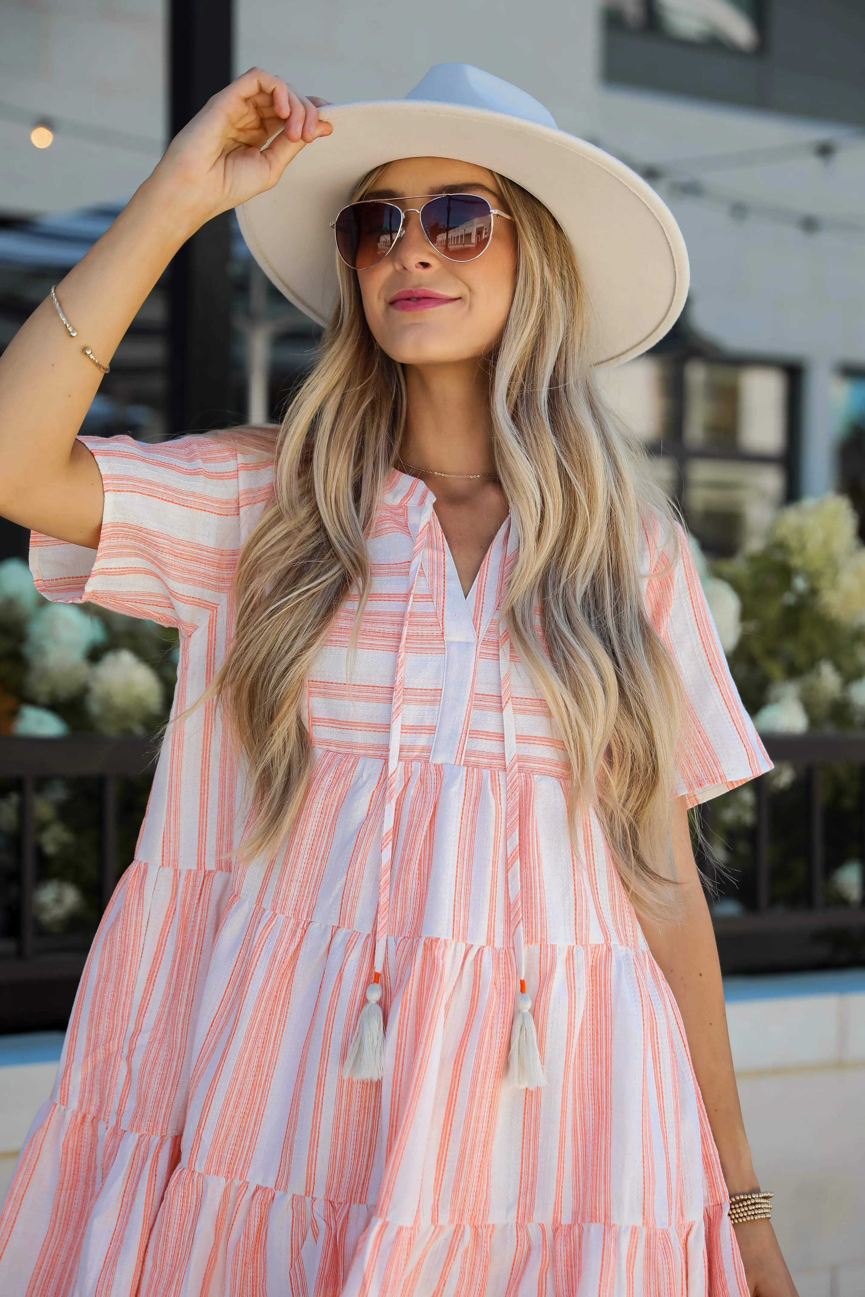 FINAL SALE - Sweet Tendencies Orange Striped Tiered Mini Dress