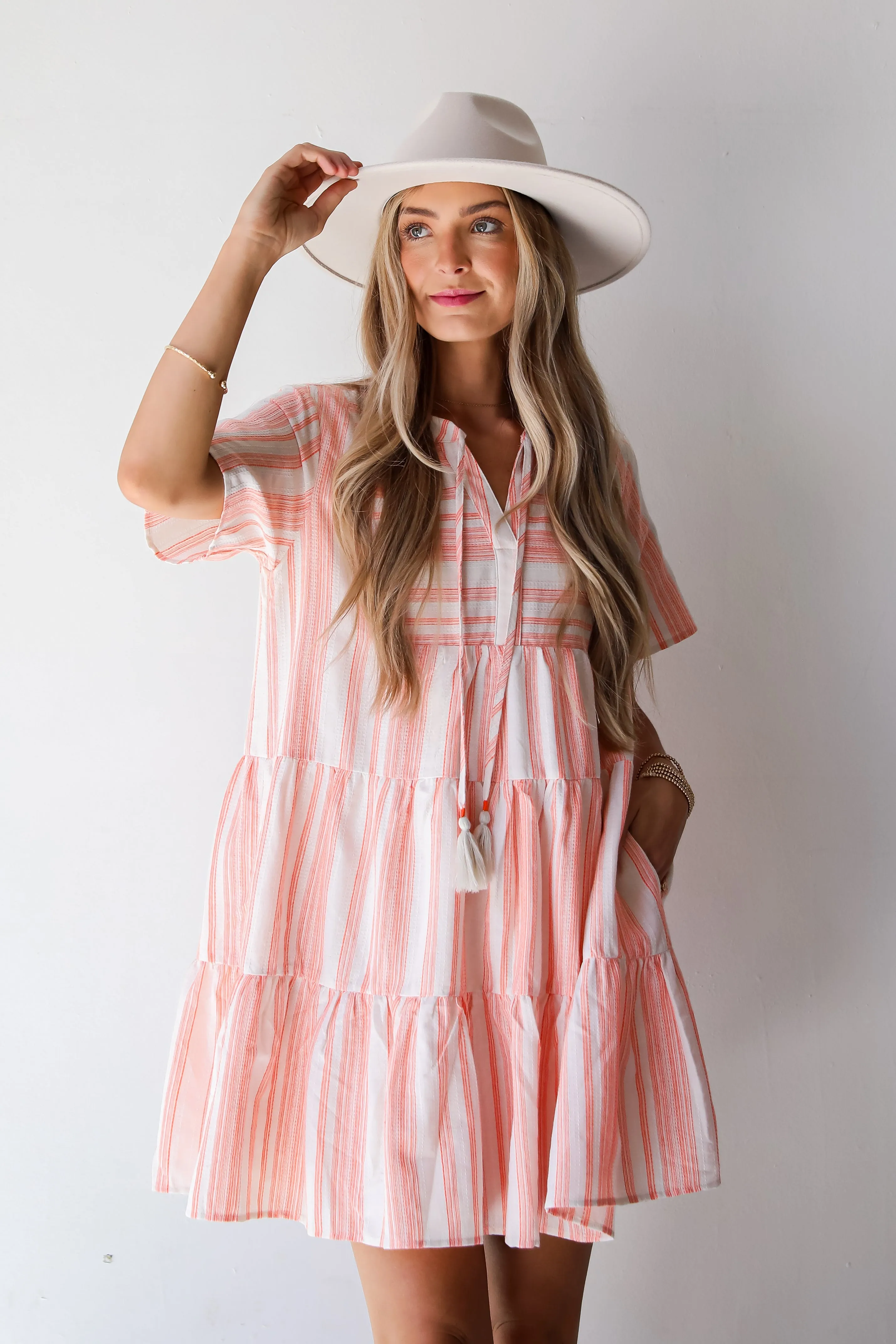 FINAL SALE - Sweet Tendencies Orange Striped Tiered Mini Dress