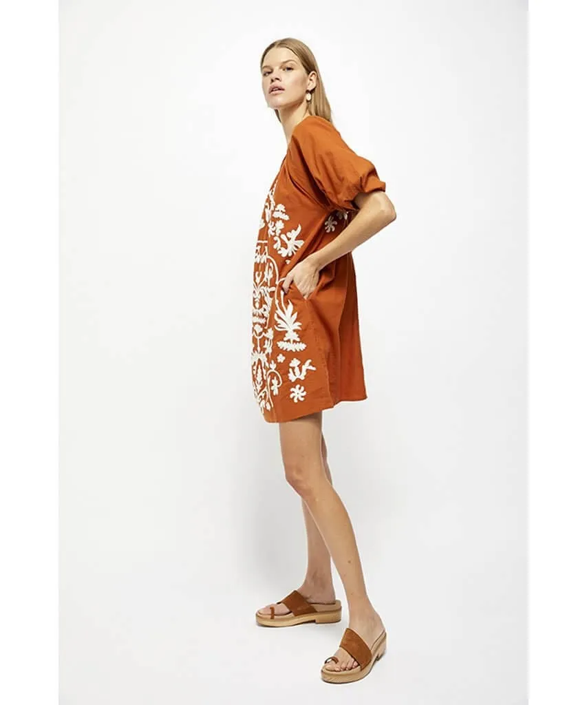 Fiona Embroidered Mini Ochre Dress Combo