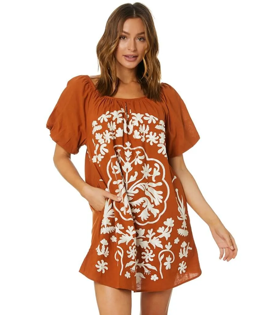 Fiona Embroidered Mini Ochre Dress Combo