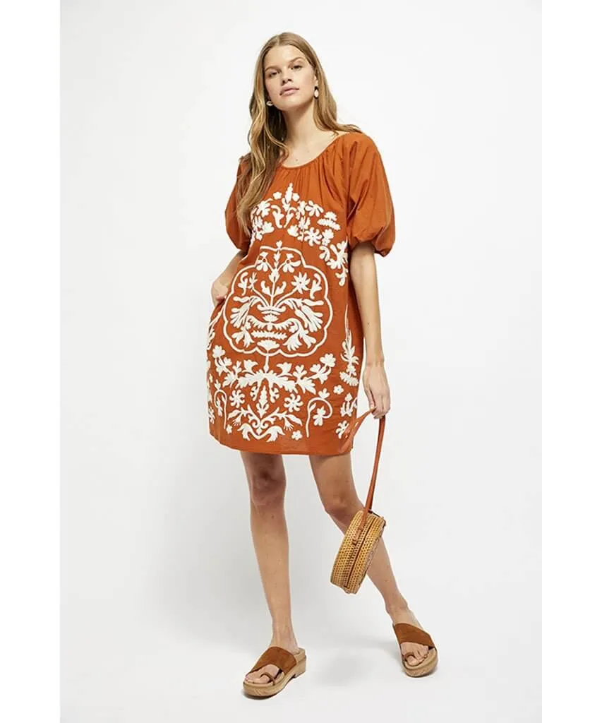 Fiona Embroidered Mini Ochre Dress Combo