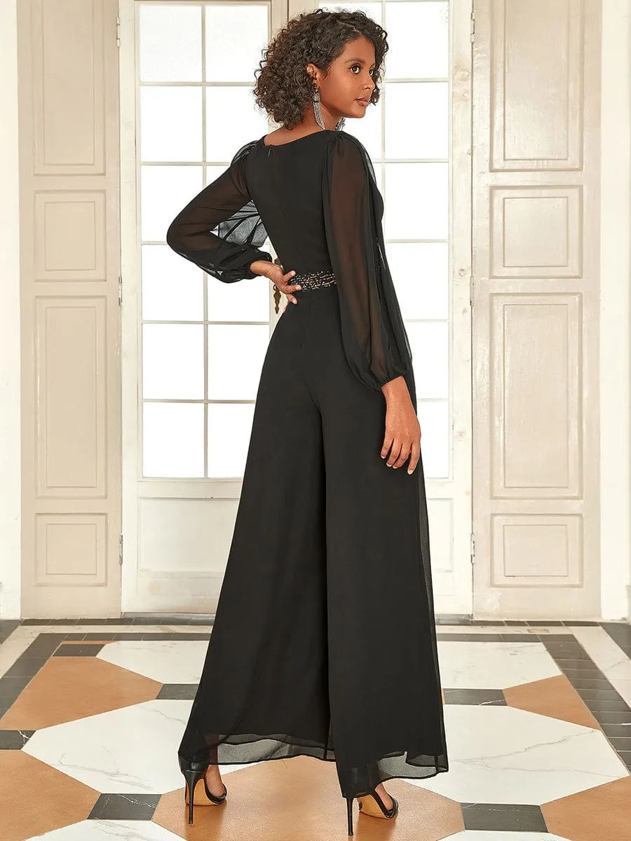 Floor-Length Chiffon Sequin Sheer Formal Jumpsuit