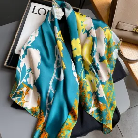 Floral print large scarf/| 90x90cm Bandana | Twill Satin Shawl | Perfect Gift for Her, Mother's Day